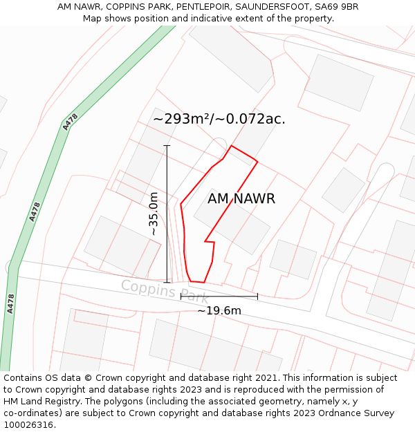 AM NAWR, COPPINS PARK, PENTLEPOIR, SAUNDERSFOOT, SA69 9BR: Plot and title map