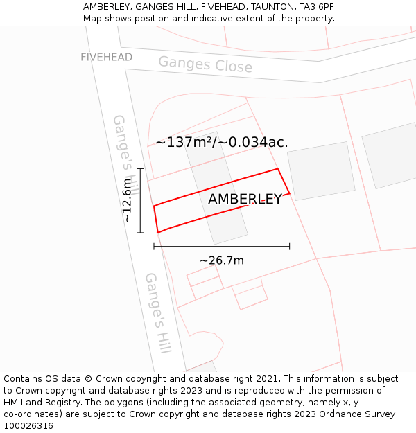 AMBERLEY, GANGES HILL, FIVEHEAD, TAUNTON, TA3 6PF: Plot and title map