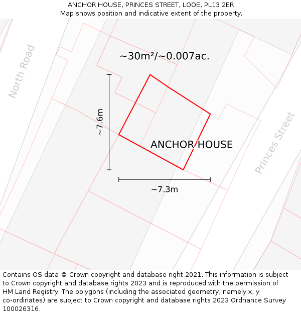 ANCHOR HOUSE, PRINCES STREET, LOOE, PL13 2ER: Plot and title map