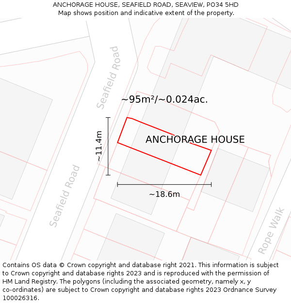 ANCHORAGE HOUSE, SEAFIELD ROAD, SEAVIEW, PO34 5HD: Plot and title map