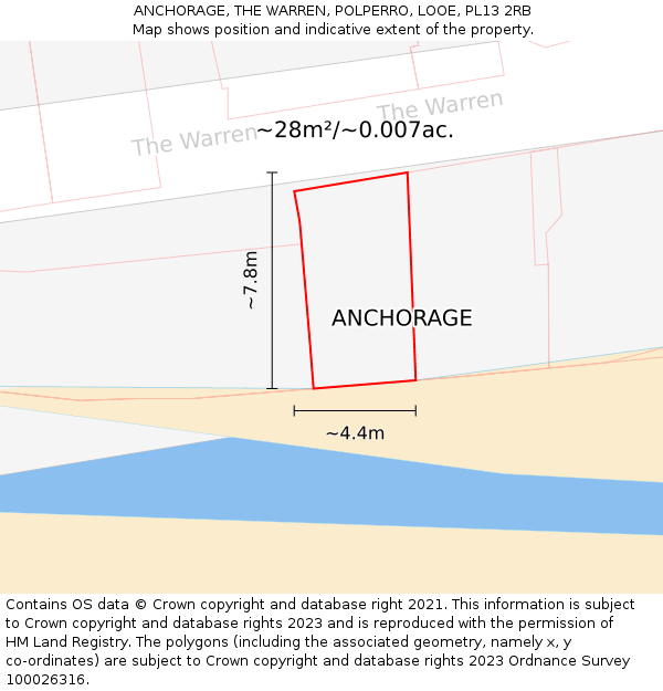 ANCHORAGE, THE WARREN, POLPERRO, LOOE, PL13 2RB: Plot and title map