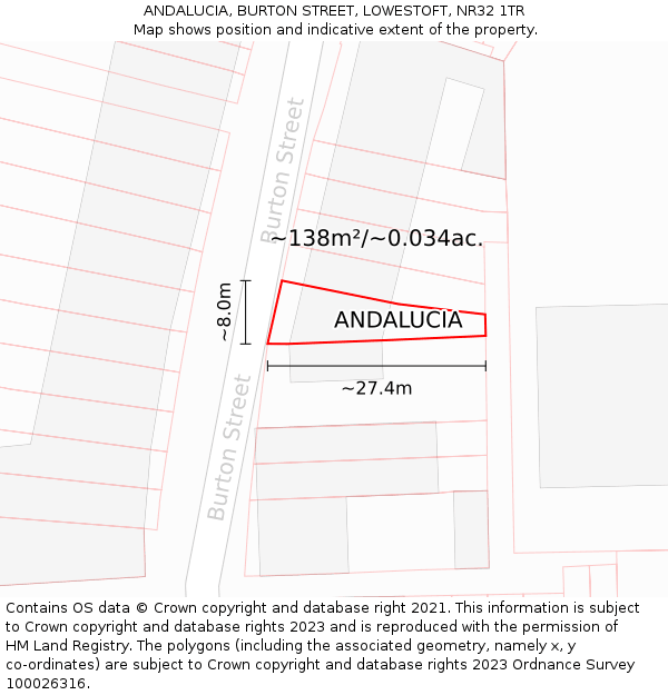 ANDALUCIA, BURTON STREET, LOWESTOFT, NR32 1TR: Plot and title map
