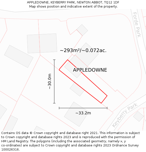 APPLEDOWNE, KEYBERRY PARK, NEWTON ABBOT, TQ12 1DF: Plot and title map