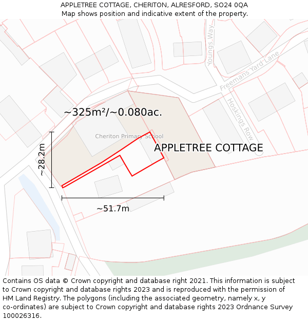 APPLETREE COTTAGE, CHERITON, ALRESFORD, SO24 0QA: Plot and title map