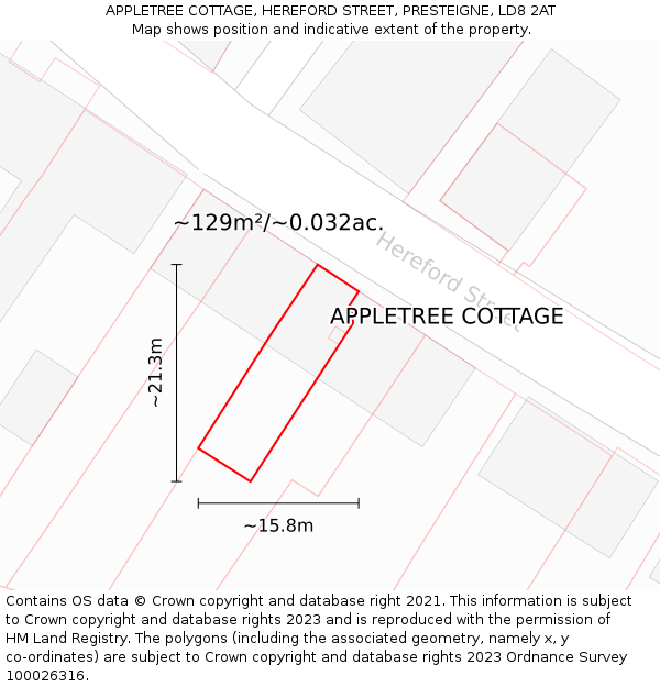 APPLETREE COTTAGE, HEREFORD STREET, PRESTEIGNE, LD8 2AT: Plot and title map