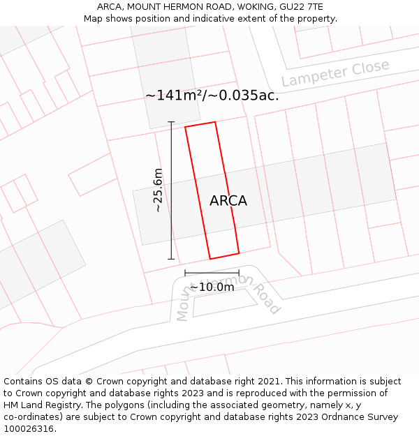 ARCA, MOUNT HERMON ROAD, WOKING, GU22 7TE: Plot and title map