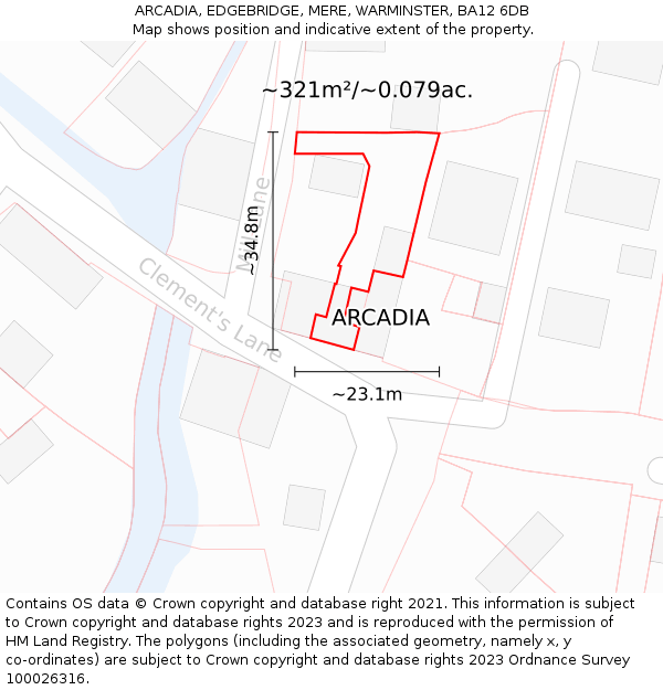 ARCADIA, EDGEBRIDGE, MERE, WARMINSTER, BA12 6DB: Plot and title map