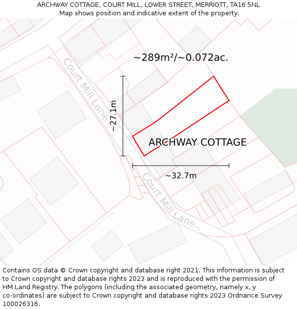 ARCHWAY COTTAGE, COURT MILL, LOWER STREET, MERRIOTT, TA16 5NL: Plot and title map
