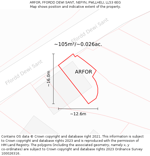 ARFOR, FFORDD DEWI SANT, NEFYN, PWLLHELI, LL53 6EG: Plot and title map
