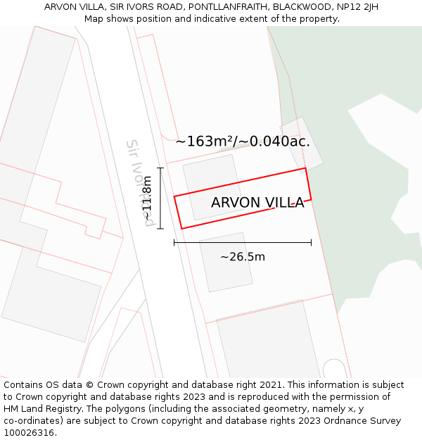 ARVON VILLA, SIR IVORS ROAD, PONTLLANFRAITH, BLACKWOOD, NP12 2JH: Plot and title map