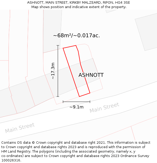 ASHNOTT, MAIN STREET, KIRKBY MALZEARD, RIPON, HG4 3SE: Plot and title map