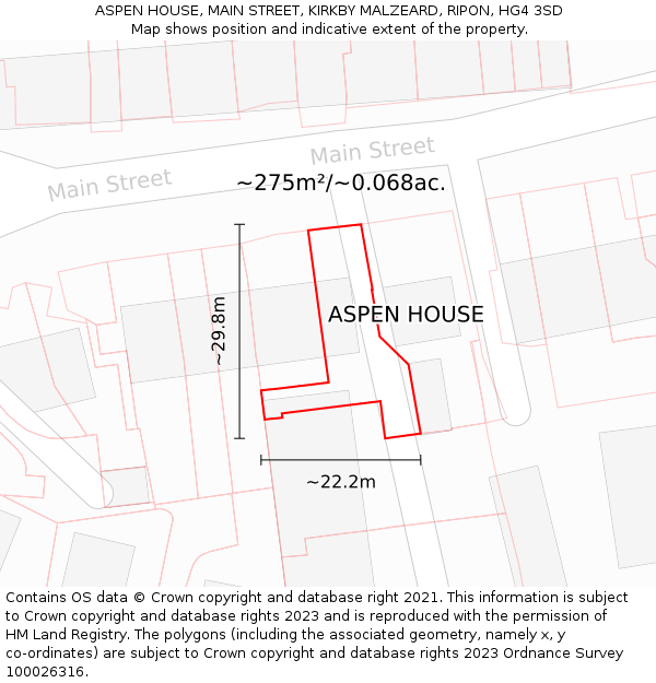 ASPEN HOUSE, MAIN STREET, KIRKBY MALZEARD, RIPON, HG4 3SD: Plot and title map