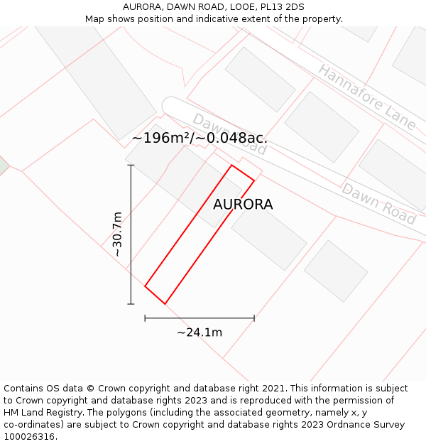 AURORA, DAWN ROAD, LOOE, PL13 2DS: Plot and title map