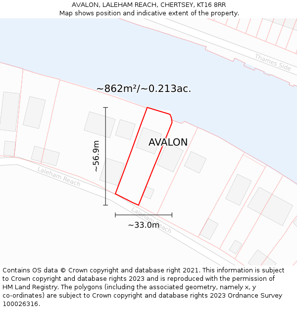 AVALON, LALEHAM REACH, CHERTSEY, KT16 8RR: Plot and title map