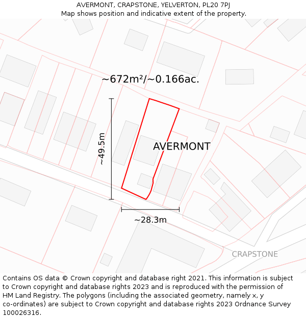 AVERMONT, CRAPSTONE, YELVERTON, PL20 7PJ: Plot and title map