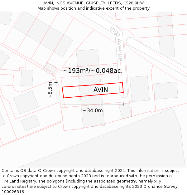 AVIN, INGS AVENUE, GUISELEY, LEEDS, LS20 9HW: Plot and title map