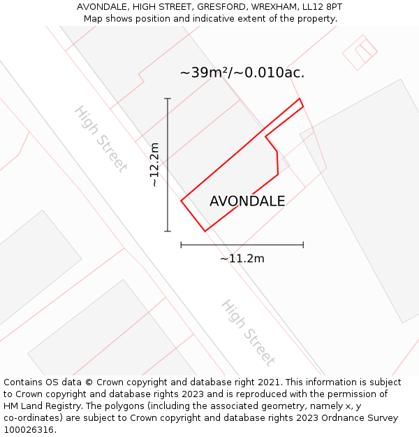 AVONDALE, HIGH STREET, GRESFORD, WREXHAM, LL12 8PT: Plot and title map