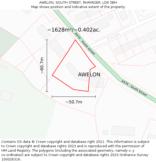 AWELON, SOUTH STREET, RHAYADER, LD6 5BH: Plot and title map
