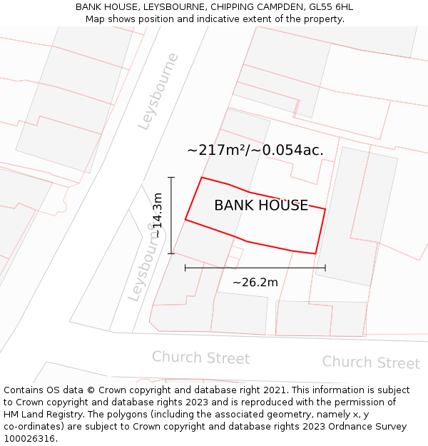 BANK HOUSE, LEYSBOURNE, CHIPPING CAMPDEN, GL55 6HL: Plot and title map