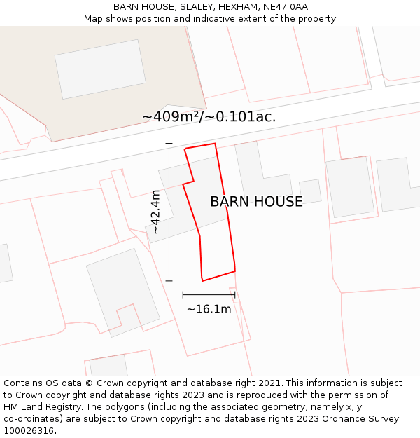 BARN HOUSE, SLALEY, HEXHAM, NE47 0AA: Plot and title map