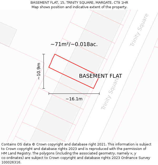 BASEMENT FLAT, 15, TRINITY SQUARE, MARGATE, CT9 1HR: Plot and title map