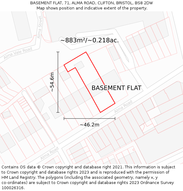 BASEMENT FLAT, 71, ALMA ROAD, CLIFTON, BRISTOL, BS8 2DW: Plot and title map