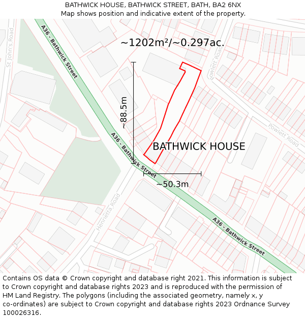 BATHWICK HOUSE, BATHWICK STREET, BATH, BA2 6NX: Plot and title map