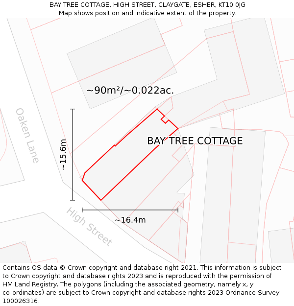 BAY TREE COTTAGE, HIGH STREET, CLAYGATE, ESHER, KT10 0JG: Plot and title map