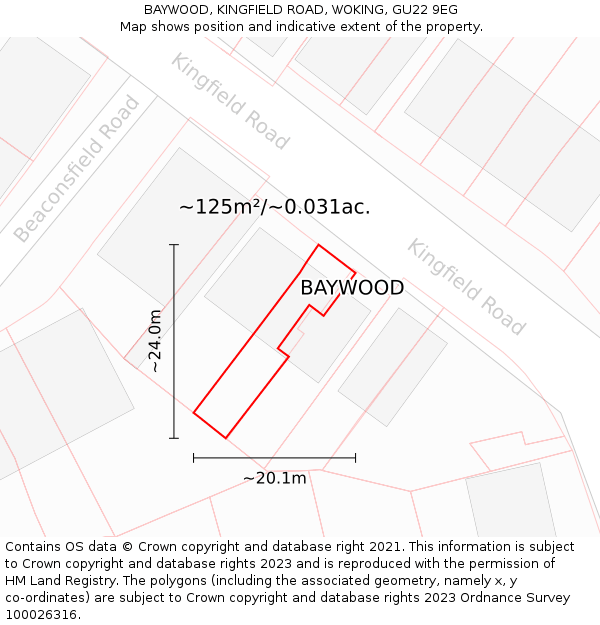 BAYWOOD, KINGFIELD ROAD, WOKING, GU22 9EG: Plot and title map