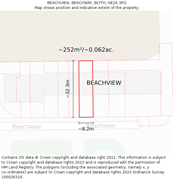 BEACHVIEW, BEACHWAY, BLYTH, NE24 3PG: Plot and title map