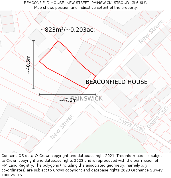 BEACONFIELD HOUSE, NEW STREET, PAINSWICK, STROUD, GL6 6UN: Plot and title map