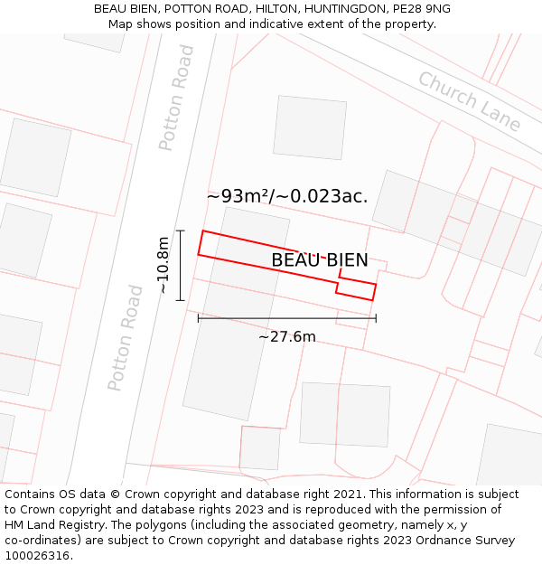 BEAU BIEN, POTTON ROAD, HILTON, HUNTINGDON, PE28 9NG: Plot and title map