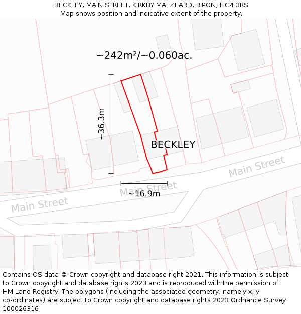 BECKLEY, MAIN STREET, KIRKBY MALZEARD, RIPON, HG4 3RS: Plot and title map