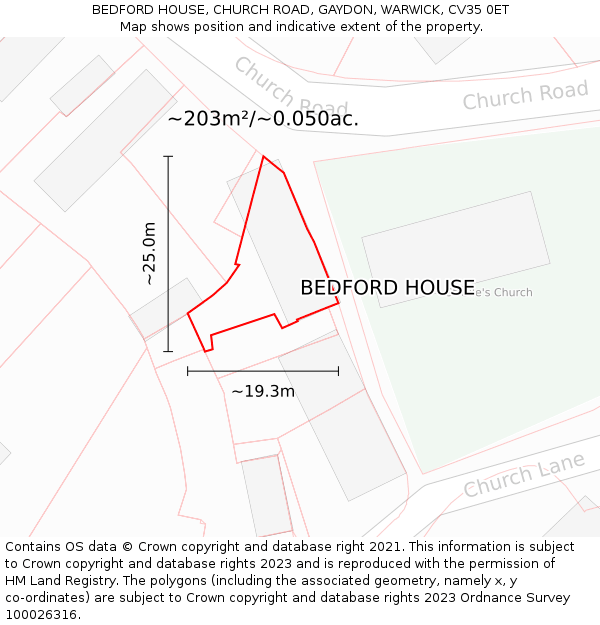 BEDFORD HOUSE, CHURCH ROAD, GAYDON, WARWICK, CV35 0ET: Plot and title map