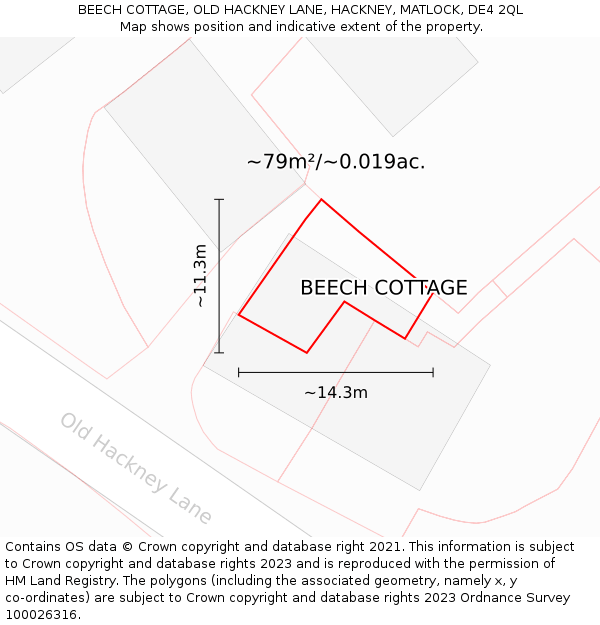 BEECH COTTAGE, OLD HACKNEY LANE, HACKNEY, MATLOCK, DE4 2QL: Plot and title map