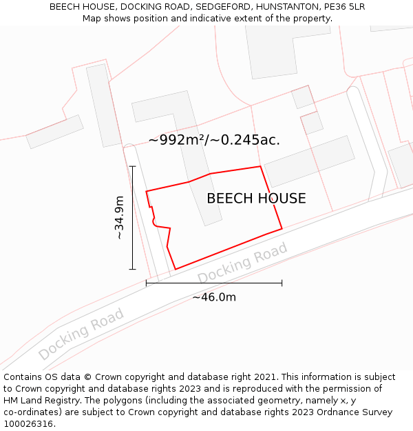 BEECH HOUSE, DOCKING ROAD, SEDGEFORD, HUNSTANTON, PE36 5LR: Plot and title map