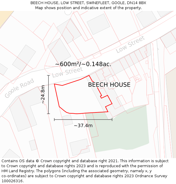 BEECH HOUSE, LOW STREET, SWINEFLEET, GOOLE, DN14 8BX: Plot and title map
