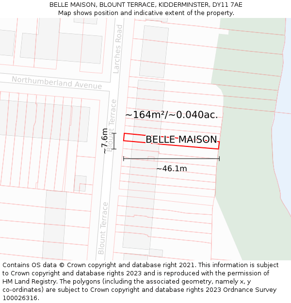 BELLE MAISON, BLOUNT TERRACE, KIDDERMINSTER, DY11 7AE: Plot and title map