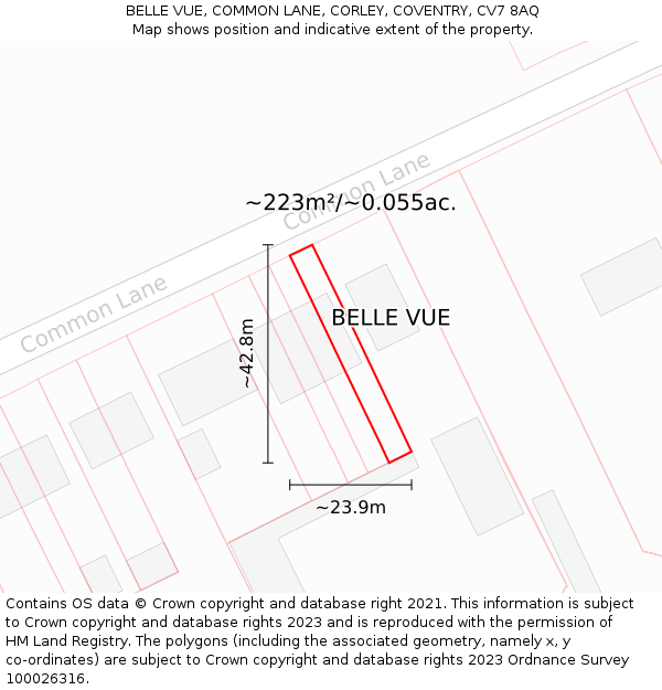 BELLE VUE, COMMON LANE, CORLEY, COVENTRY, CV7 8AQ: Plot and title map