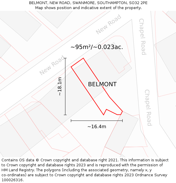 BELMONT, NEW ROAD, SWANMORE, SOUTHAMPTON, SO32 2PE: Plot and title map