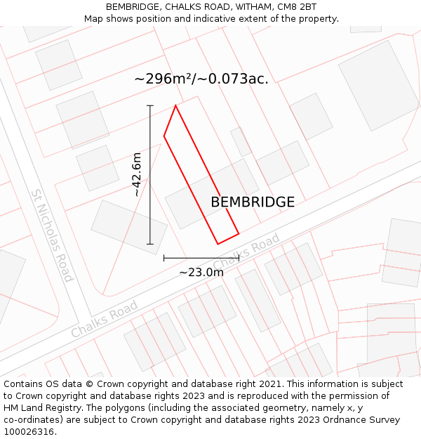 BEMBRIDGE, CHALKS ROAD, WITHAM, CM8 2BT: Plot and title map