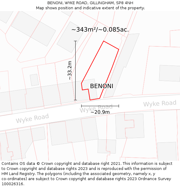 BENONI, WYKE ROAD, GILLINGHAM, SP8 4NH: Plot and title map