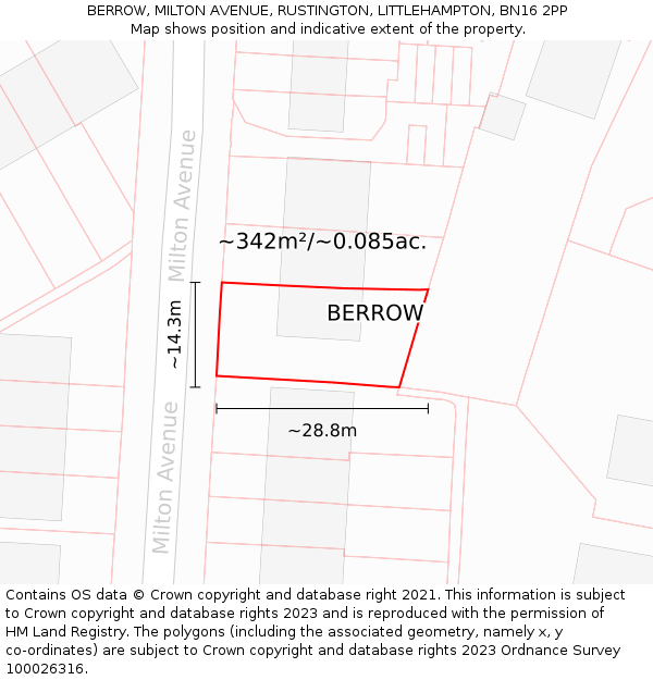 BERROW, MILTON AVENUE, RUSTINGTON, LITTLEHAMPTON, BN16 2PP: Plot and title map
