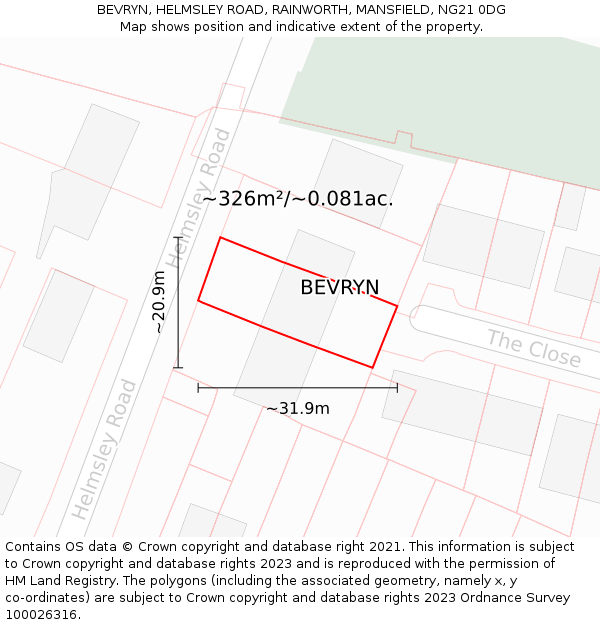 BEVRYN, HELMSLEY ROAD, RAINWORTH, MANSFIELD, NG21 0DG: Plot and title map