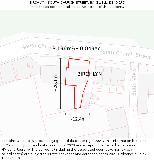 BIRCHLYN, SOUTH CHURCH STREET, BAKEWELL, DE45 1FD: Plot and title map