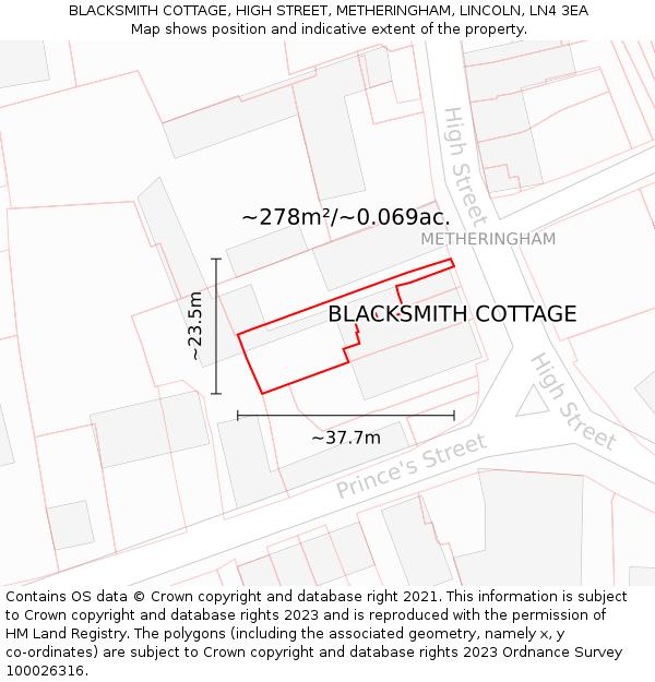 BLACKSMITH COTTAGE, HIGH STREET, METHERINGHAM, LINCOLN, LN4 3EA: Plot and title map