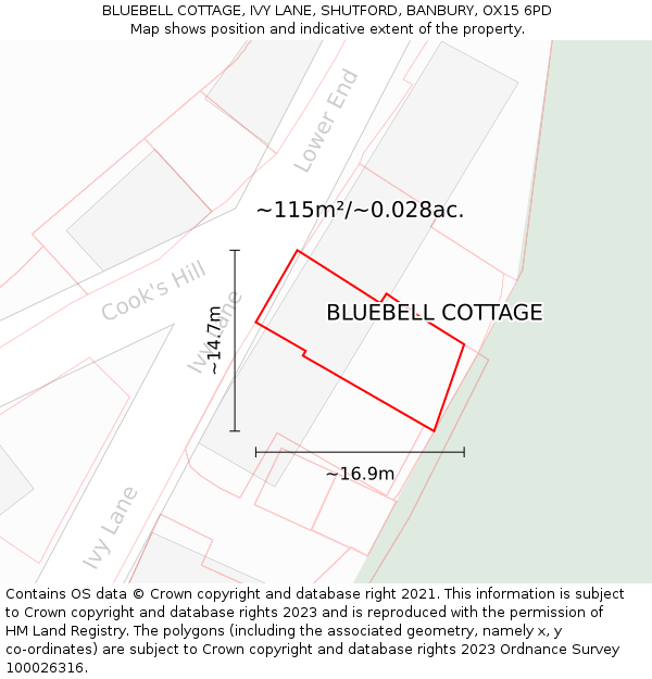 BLUEBELL COTTAGE, IVY LANE, SHUTFORD, BANBURY, OX15 6PD: Plot and title map