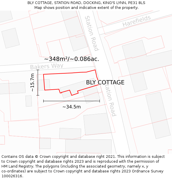 BLY COTTAGE, STATION ROAD, DOCKING, KING'S LYNN, PE31 8LS: Plot and title map