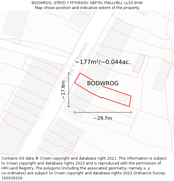 BODWROG, STRYD Y FFYNNON, NEFYN, PWLLHELI, LL53 6HW: Plot and title map