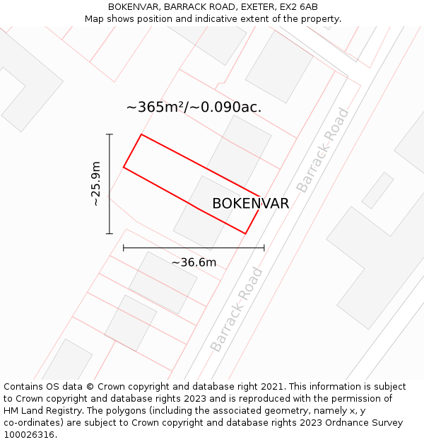 BOKENVAR, BARRACK ROAD, EXETER, EX2 6AB: Plot and title map